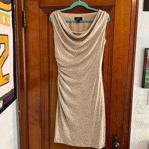 Ronni Nicole Sleeveless Gold Shimmer Scrunch Midi Dress